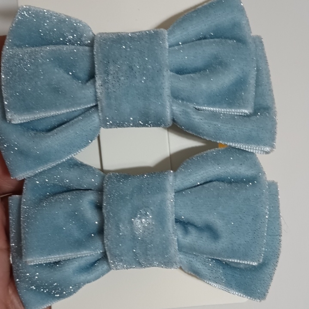 Handmade Sets Velvet Hair Bow  for Kids - Sky Blue & Mustard (2 Sets)🎀✨ - Picture 3 of 6
